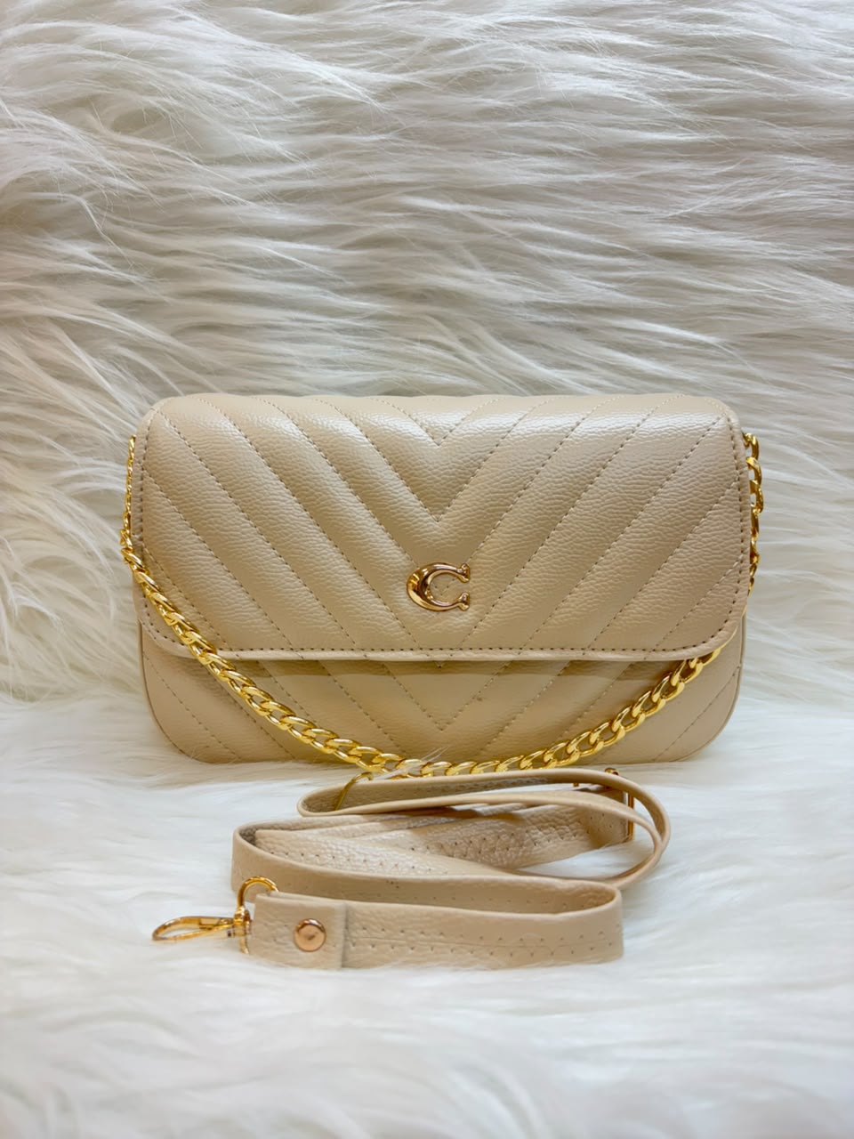 C Quilted Classic Sling Bag – Ivory White | TBS-007