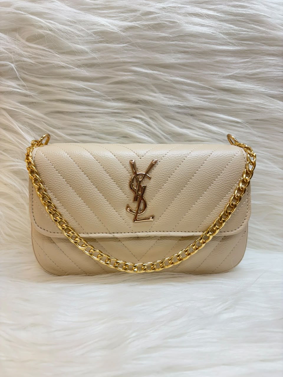 Y Quilted Luxe Sling Bag – Ivory Beige | TBS-013