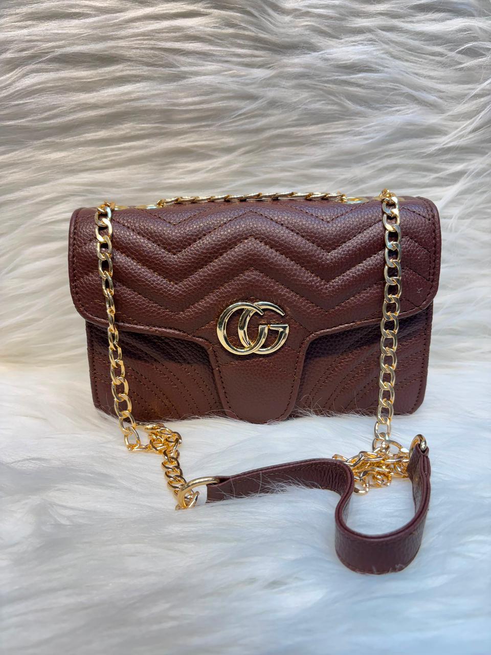 G Chevron Chain Sling Bag – Coffee Brown | TBS-021