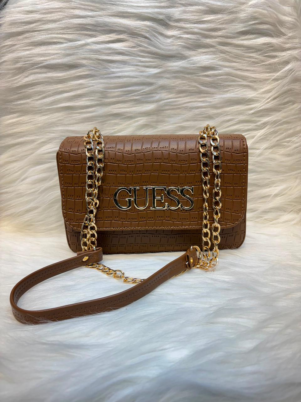 G Croc Texture Chain Sling Bag – Brown | TBS-027