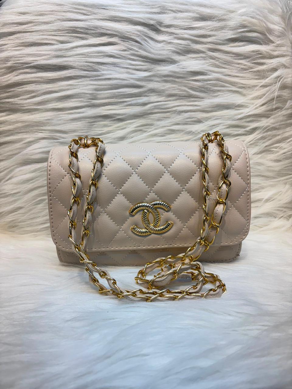 C Quilted Chain Sling Bag – Beige | TBS-025
