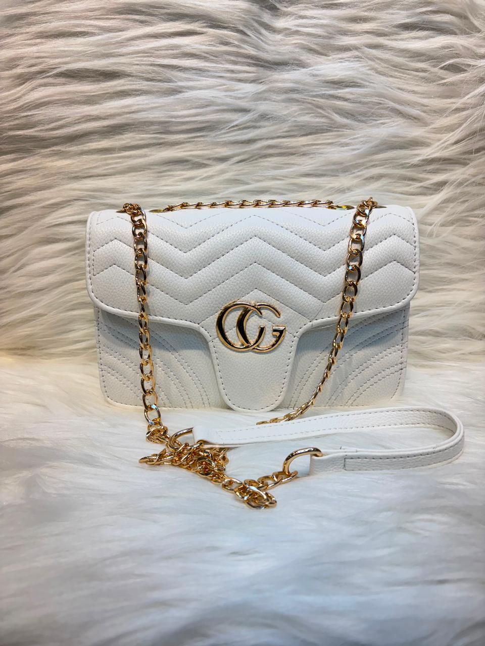 Chevron Chain Sling Bag – White | TBS-030