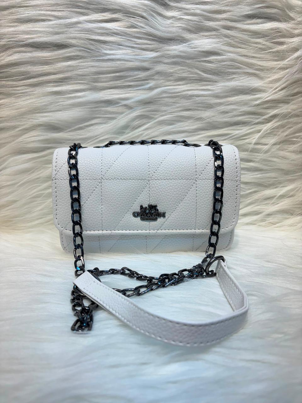 C Quilted Chain Sling Bag – White | TBS-033