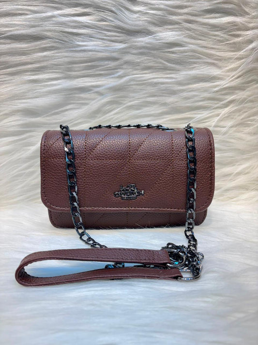 C Elegant Quilted Chain Sling Bag – Coffee Brown | TBS-036