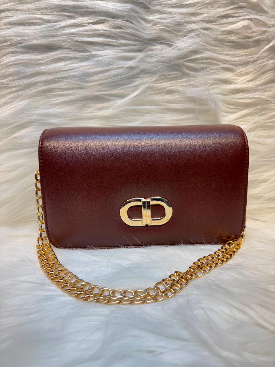 Luxury Chain Sling Bag – Coffee Brown | TBS-037