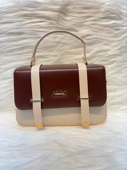 A Dual Tone Top Handle Sling Bag – Wine & Beige | TBS-039