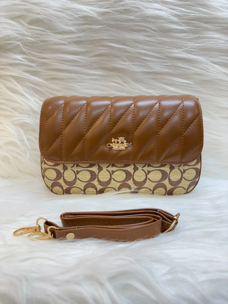 C Signature Quilted Sling Bag – Tan Brown | TBS-006
