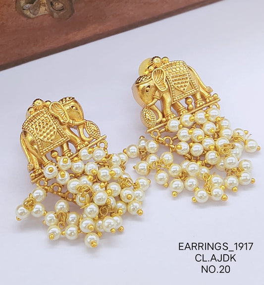 JTBS Traditional Elephant Earrings with Pearl Layer Hanging