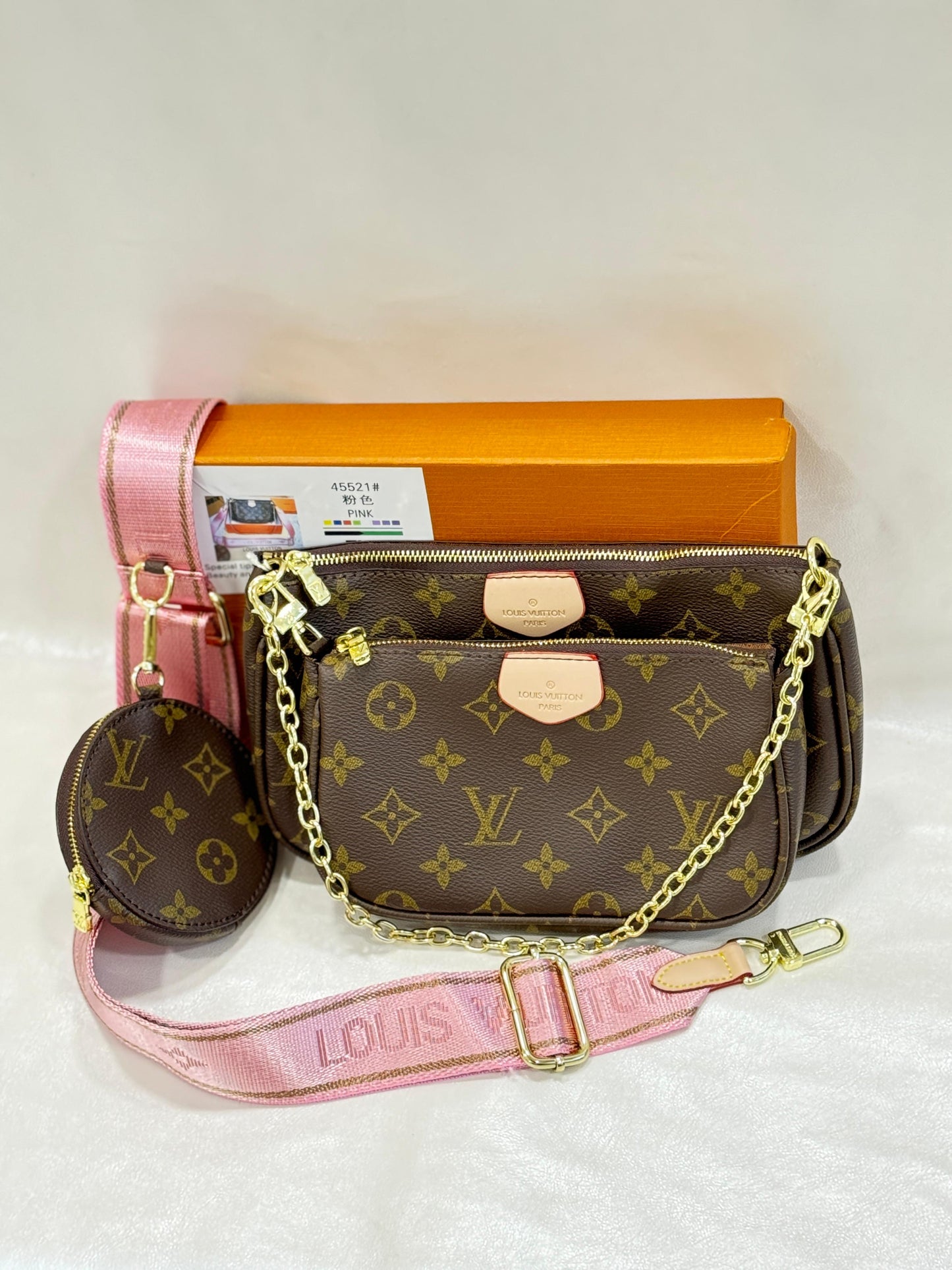 LOUIS VUITTON MONO LIGHT GREEN BELT MULTI POCHETTE BAG ( WITH BOX )