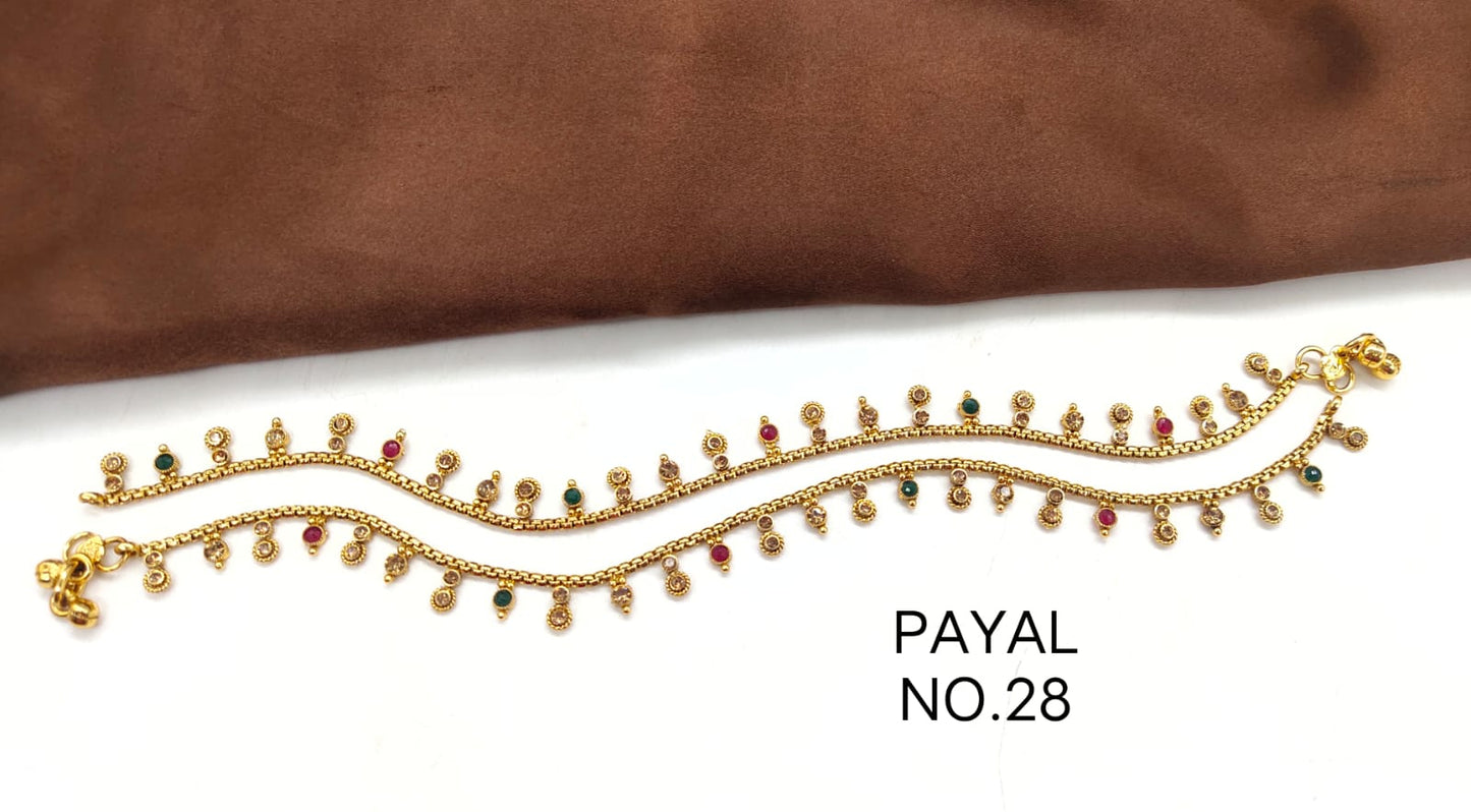 JTBS Designer Payal With Kundan And Chain